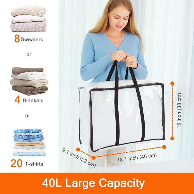 Vieshful 7 Pack Clear Comforter Storage Bag, 40L Clothes Storage Bag - Image 2
