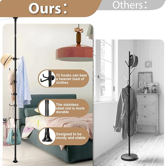 Coat Rack Freestanding, 56 to 125 inch Adjustable Tension Rod Hanger - Image 5