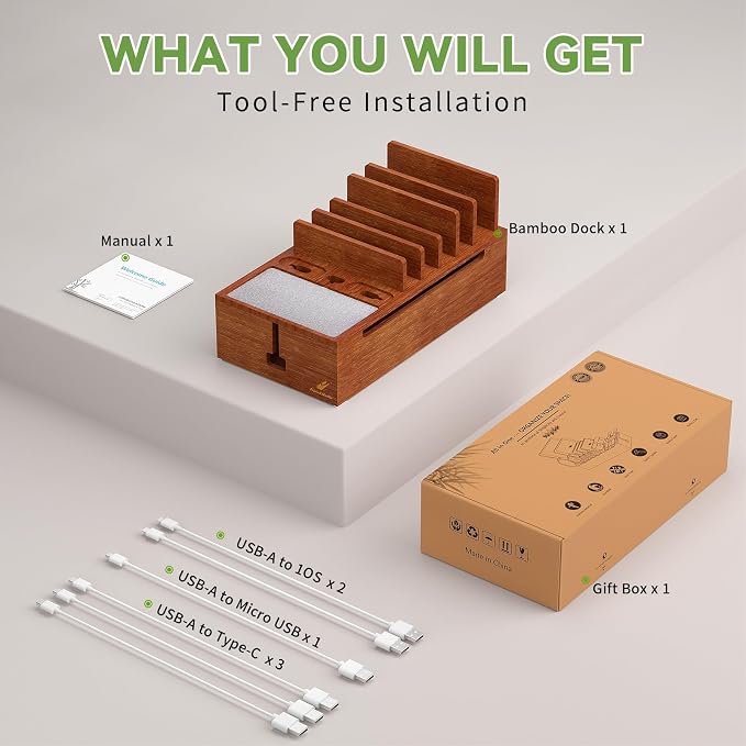 Pezin & Hulin Bamboo Charging Stand Rack, Wooden Charge Box - Image 7