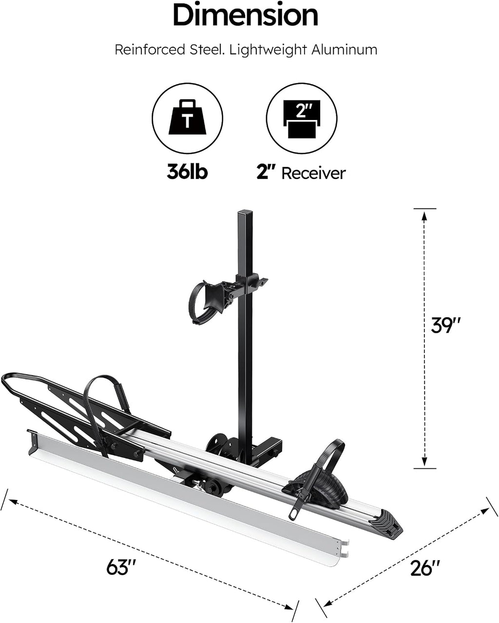 YOUNG ELECTRIC Single 1-Ebike Rack Hitch Mount with Ramp Foldable Bike