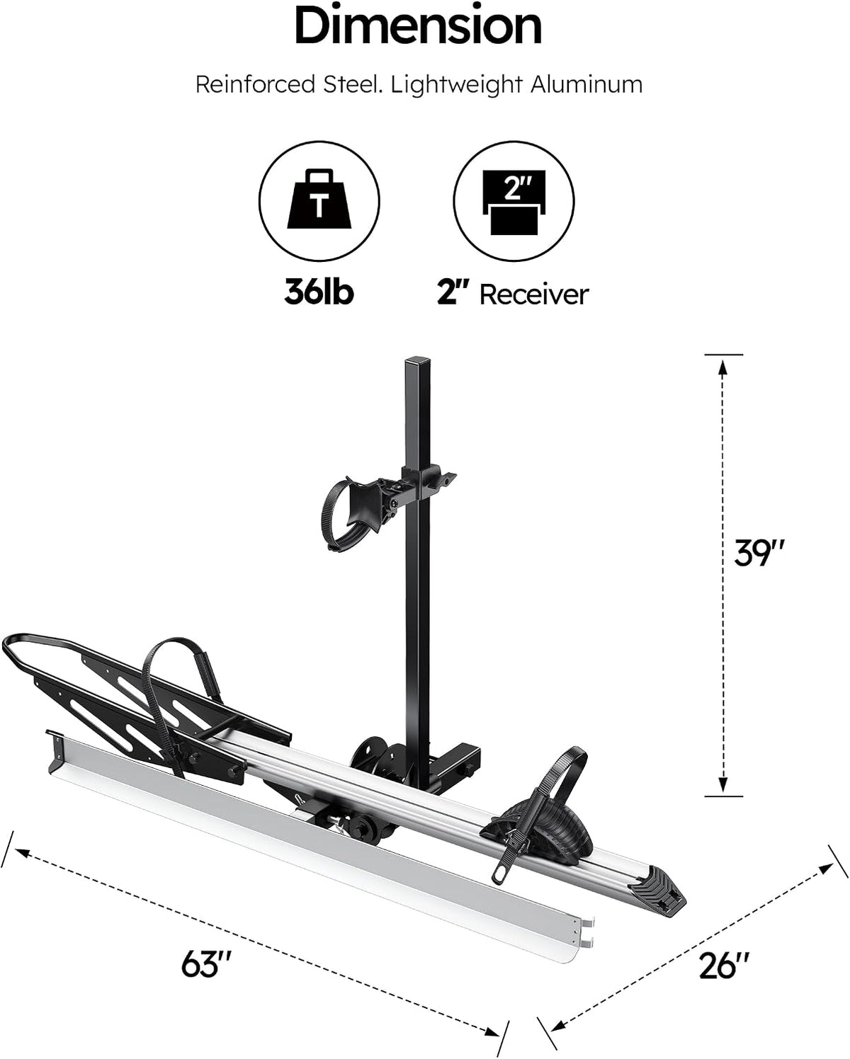 YOUNG ELECTRIC Single 1-Ebike Rack Hitch Mount with Ramp Foldable Bike