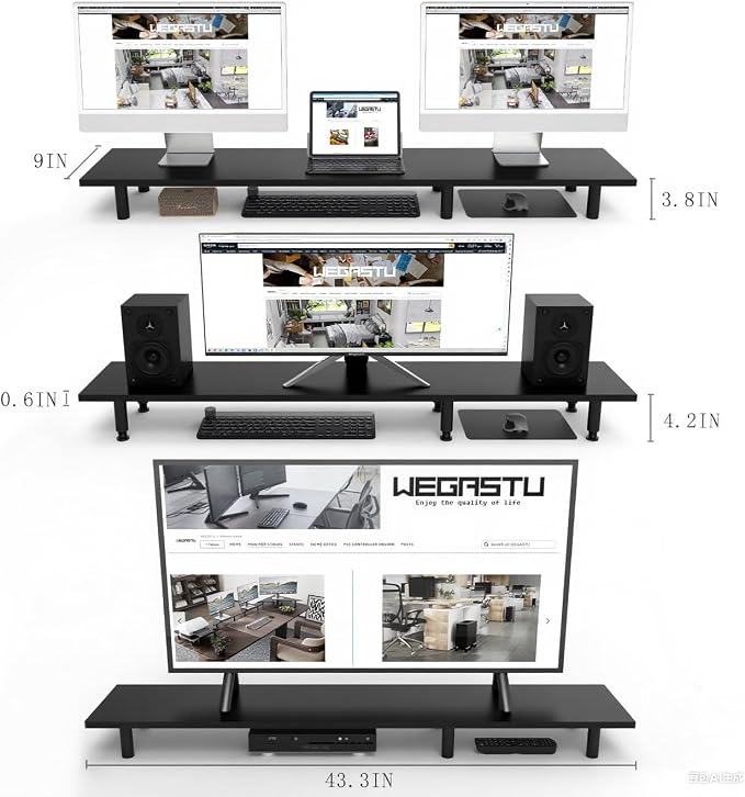 Large Dual Monitor Stand Riser 43.3IN， Home Office Storage - Image 2