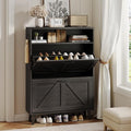 Shoe Cabinet with 2 Flip Drawers & Open Storage, Farmhouse Shoe Storage Cabinet by Halitaa