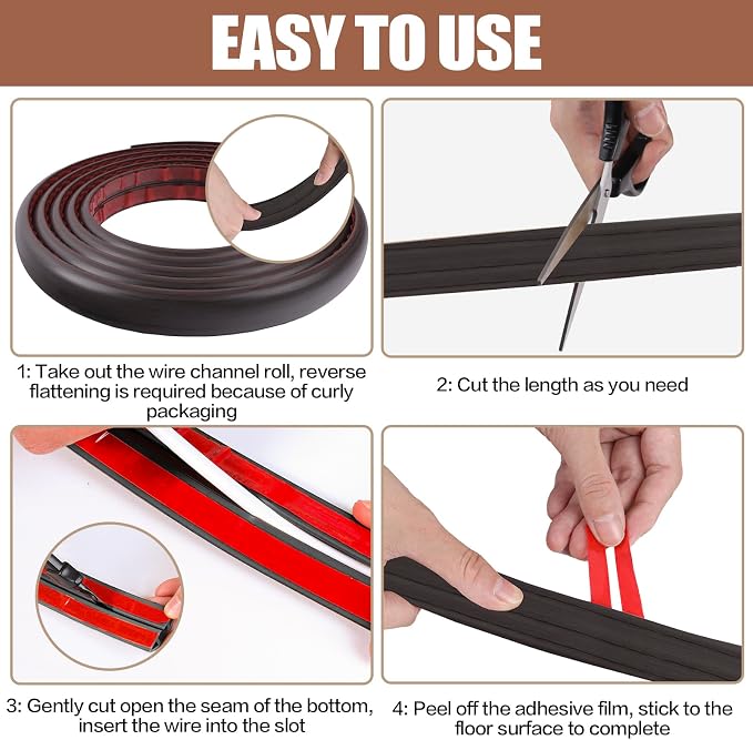 Floor Cord Cover Self Adhesive Cord Hider, 10FT Cable Management, Extension - Image 8