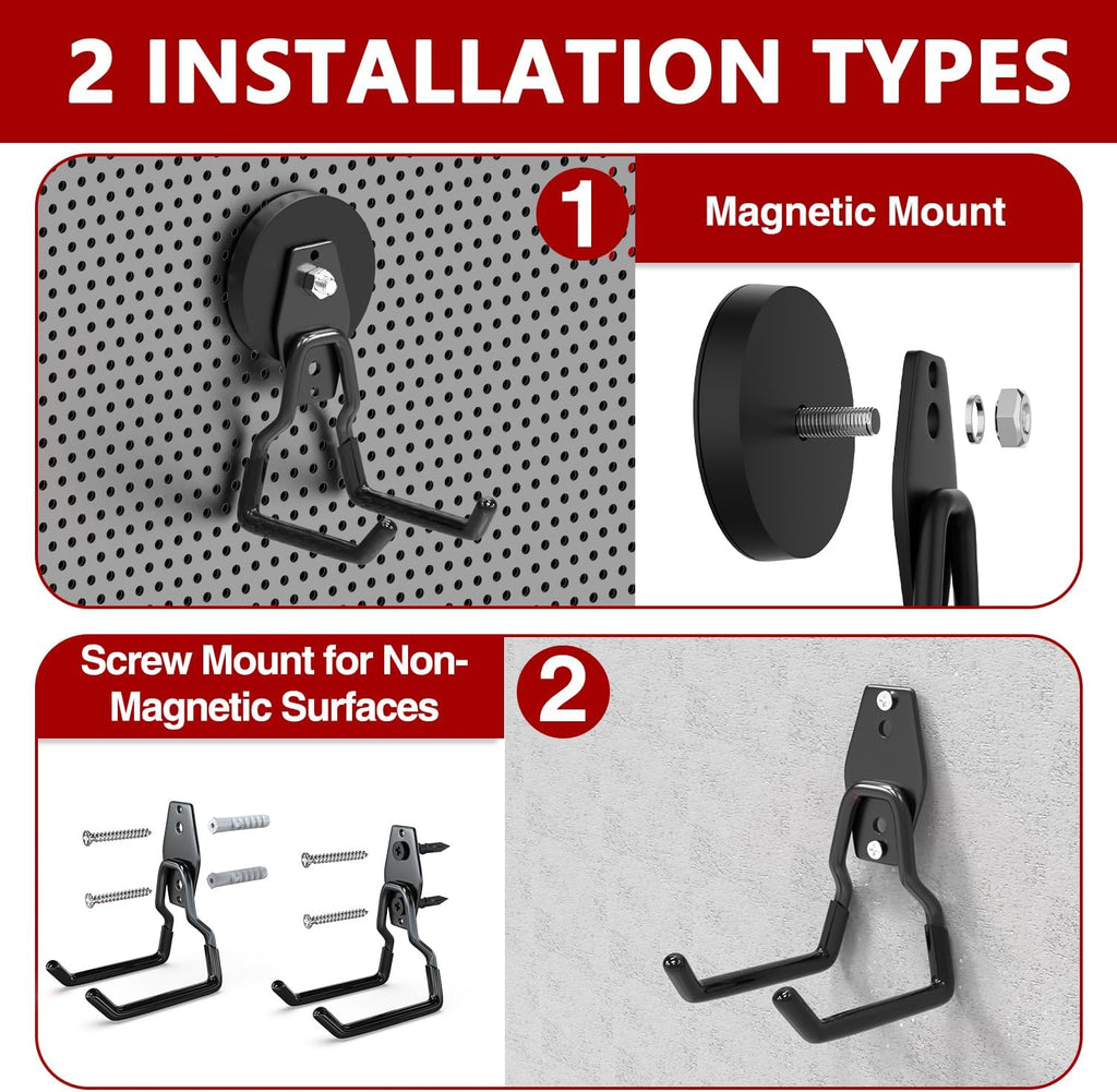 3-H Heavy Duty Magnetic Garage Hooks, 50 lbs, Patented 90° Right-Angle