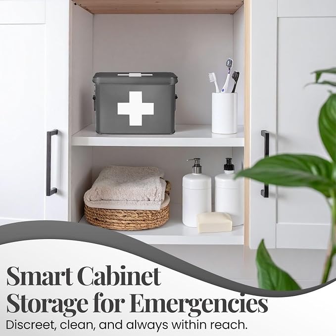 Flexzion Medicine Box, Home Pharmacy Box, Metal Medication Storage Box - Image 3