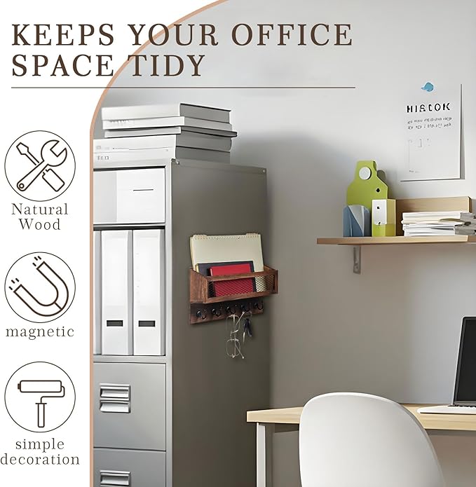 Magnetic Mail and Key Holder for Wall Fridge Wooden Mail Organizer - Image 3