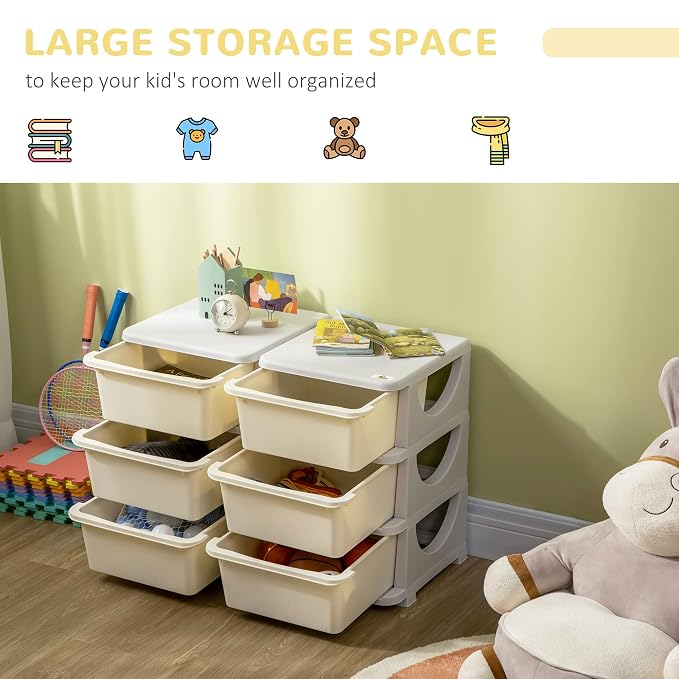 Qaba 3 Tier Kids Storage Unit, 6 Drawer Chest Toy Organizer Plastic Bins - Image 4
