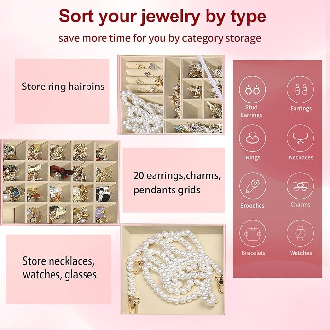 BOOVO Clear Lid Jewelry Box, 3 Layers Jewelry Organizer Large Multi-Functional - Image 5