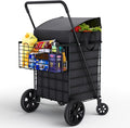 Shopping Cart w/Waterproof Basket Liner & 360° Swivel Wheels | Foldable by OurModernSpace
