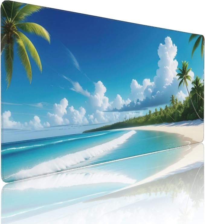 Tropical Beach Large Mouse Pad, Vintage Aesthetic Gaming Desk Mat, XXL Keyboard - Image 2