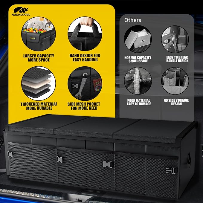 MIKKUPPA Car Trunk Organizer - 95L Collapsible Trunk Organizer with Lid - Image 9