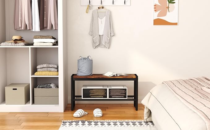 HOMEFORT Shoe Bench, Modern Industrial Shoe Storage Bench, Entryway Bench - Image 2