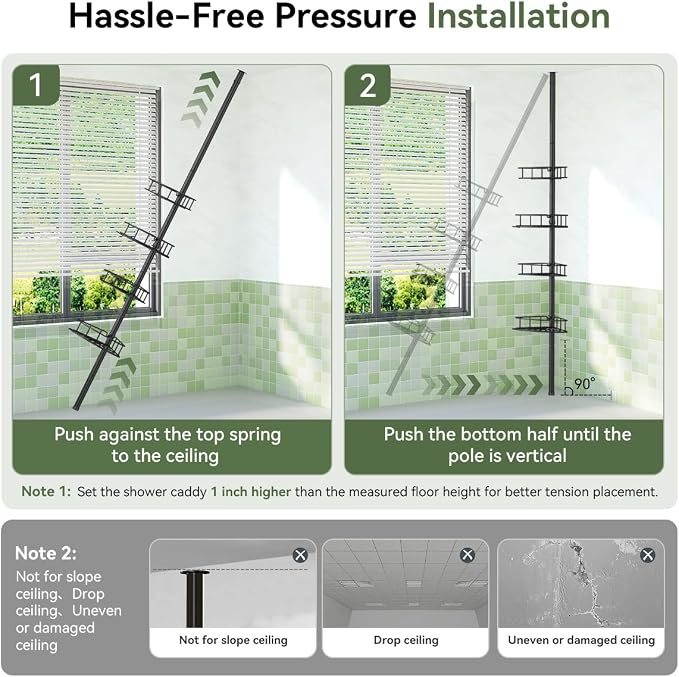 Corner Shower Caddy Tension Pole-4 Tier Adjustable Bathroom Shower Organizer - Image 6