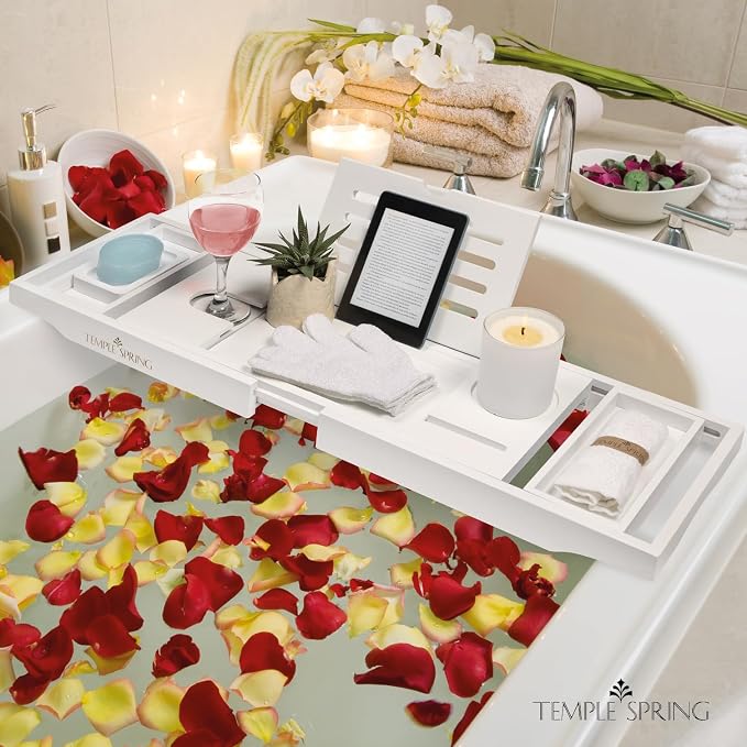 Temple Spring Wooden Bathtub Tray, Bamboo Bathroom Accessories, Bath Tray - Image 8