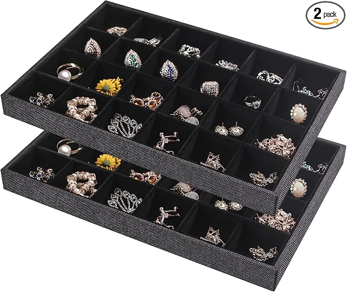 Julysky 2 Pack 24 Grids Jewelry Organizer Trays Ring Earring Display Stand by Julysky