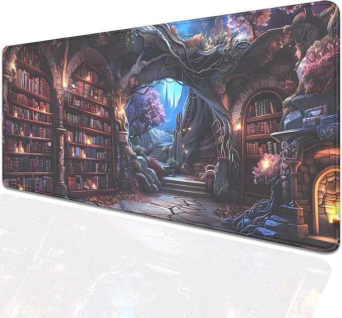 Magic Library Mouse Pad, Mysterious Collection of Books Mousepad Desk Pad - Image 2