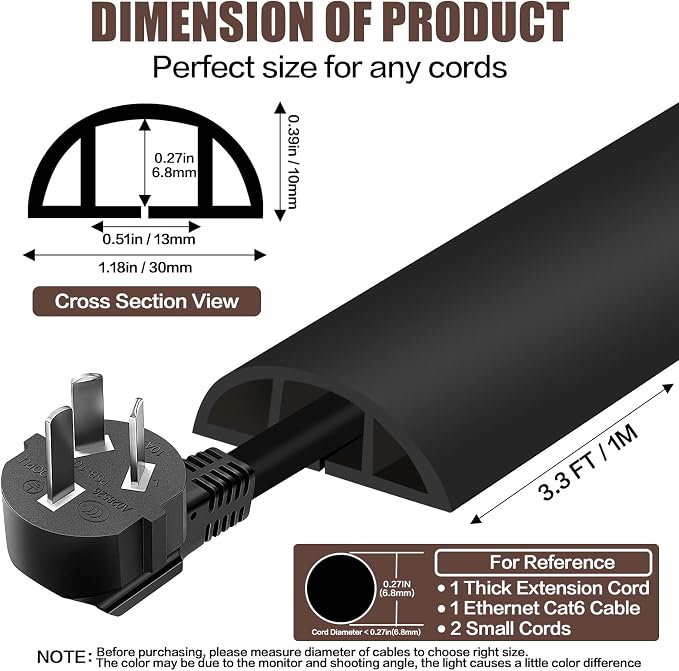 Floor Cord Cover Self Adhesive Cord Hider, 3.3FT Cable Management, Extension - Image 2