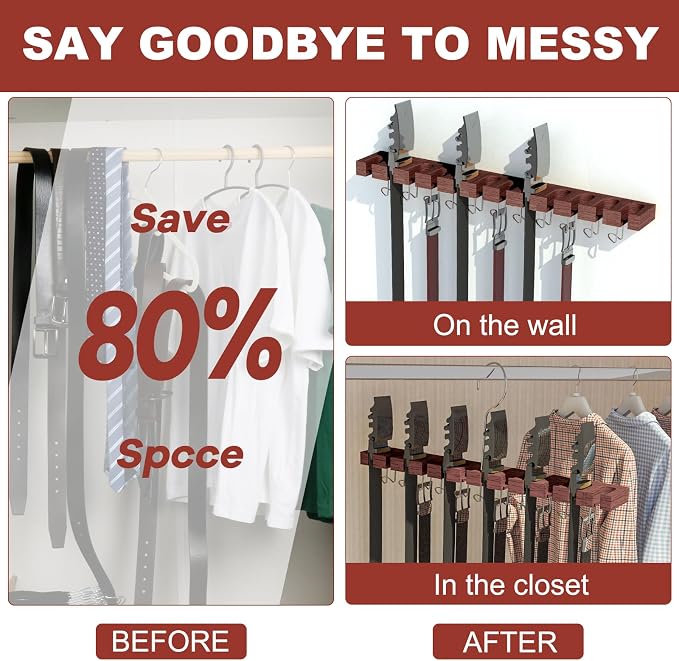 Belt Hanger for Closet Max 42 Belts, 2-in-1 Wall Mount Belt Organizer - Image 2