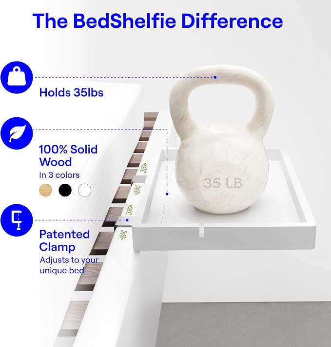 BedShelfie Wood Bedside Shelf for Bunk Bed & Top Bunk, College Dorm Room - Image 7