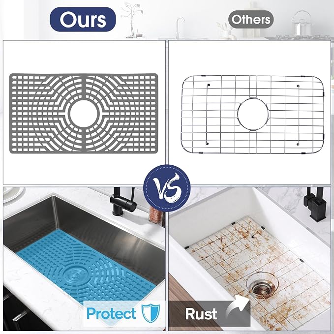 Silicone Sink Protector 26"x14" Center Drain Hole, Heat Resistant Non-slip - Image 4