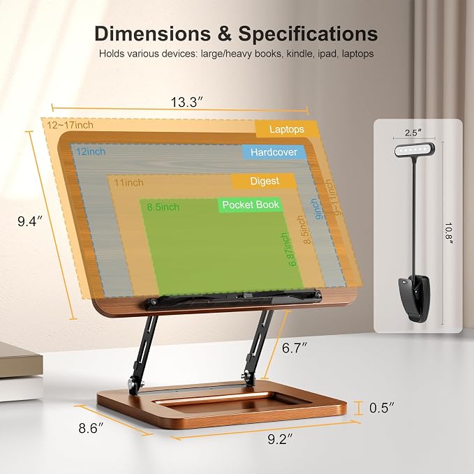 Book Stand for Reading with Light, Book Holders for Reading Hands Free - Image 9