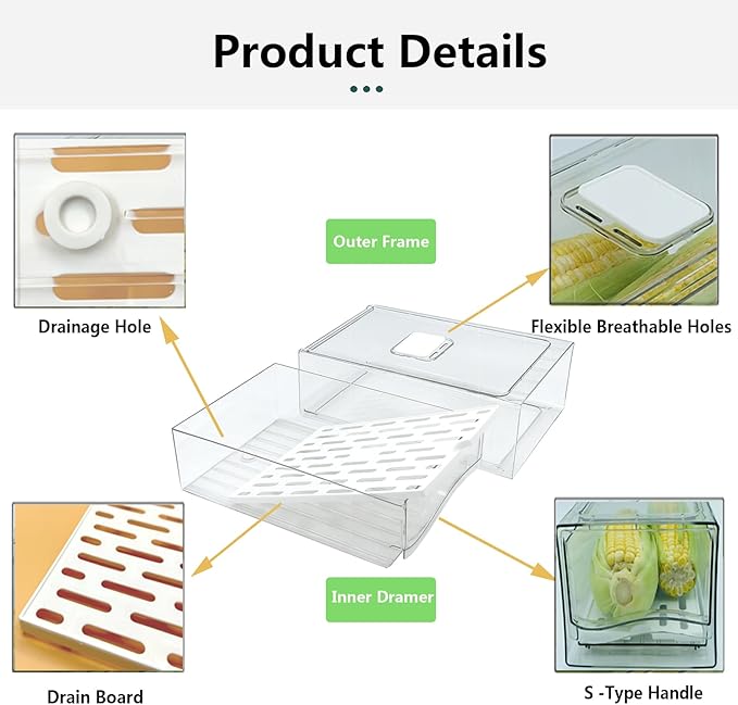 Refrigerator Organizers and Storage Drawer, Stackable Fruit Storage Containers - Image 5
