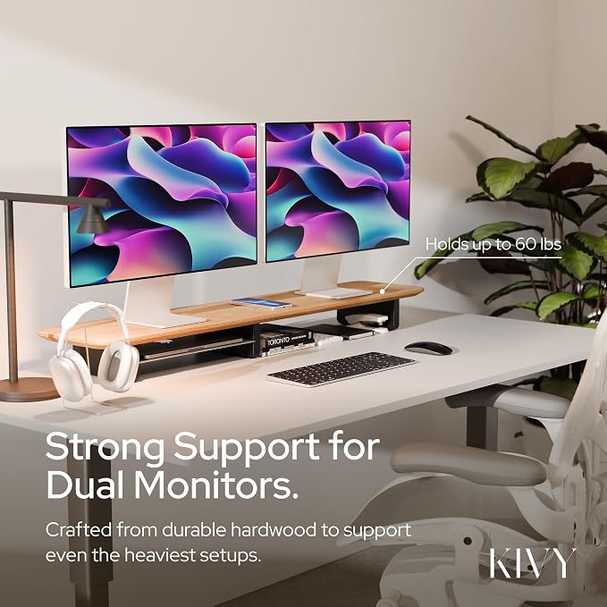 KIVY Dual Monitor Riser With Integrated Metal Shelf - Image 6