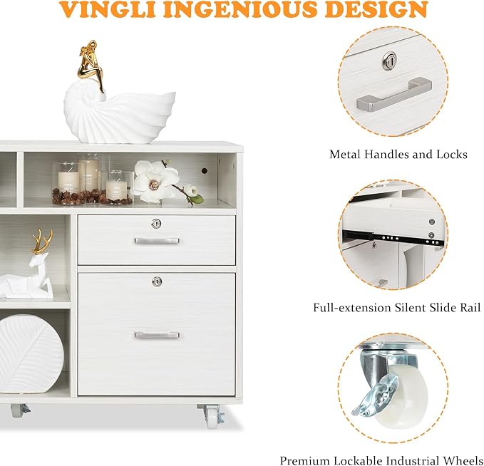 VINGLI Wood Mobile File Cabinet - Image 5