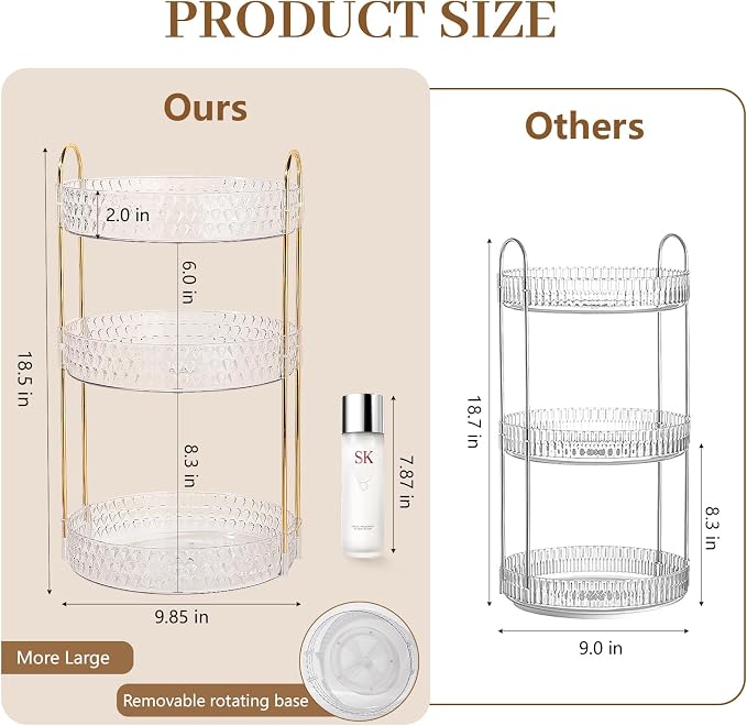 Rotating Makeup Organizer for Vanity, 3 Tier Perfume Skincare Storage for Women - Image 6