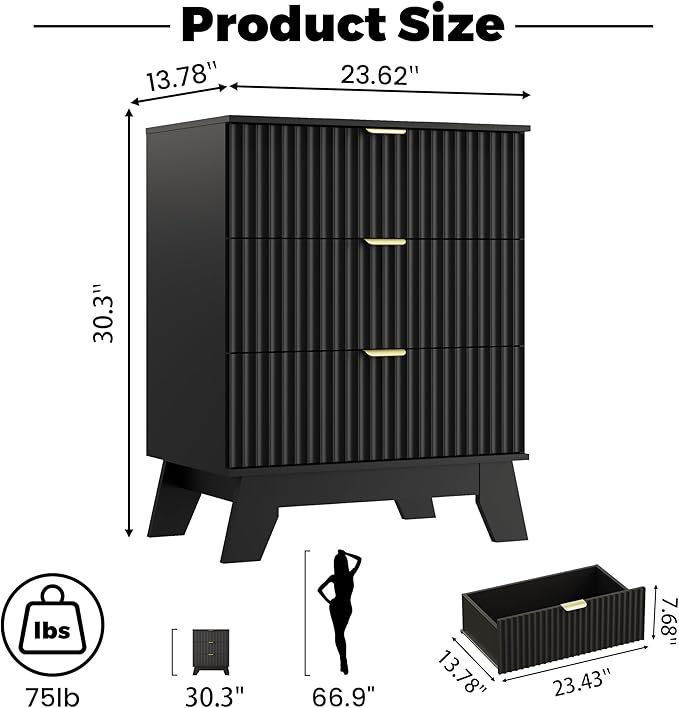 Night Stand Set 2, Bedside Table & End Table, Mid Century Modern Fluted Wood - Image 2