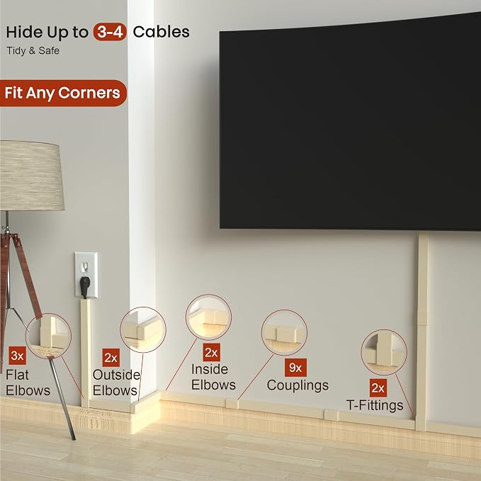 Beige Cord Cover Wire Hiders - 157in Cord Hider Wall Mounted TV - Image 4