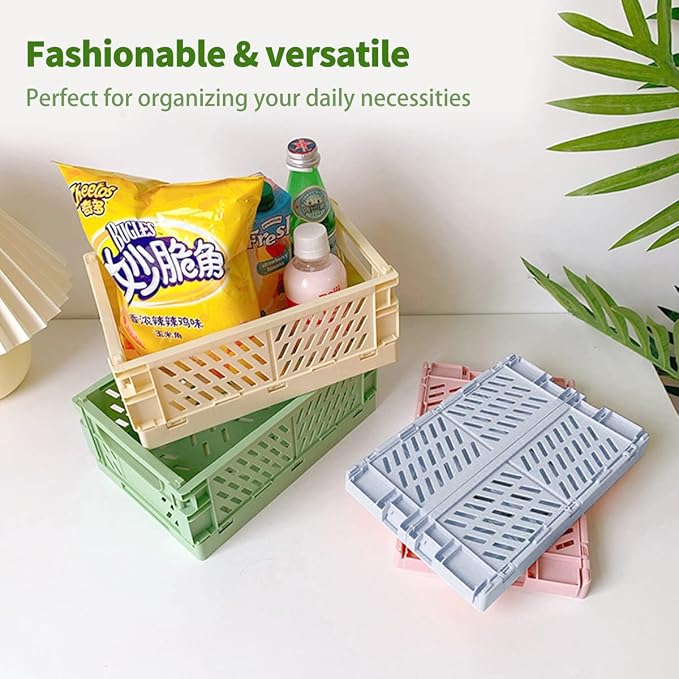 Xhwykzz 4 Pack Pastel Crates for Storage, Plastic Folding Basket, Colorful - Image 3
