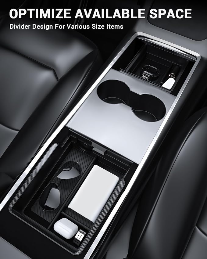 BASENOR 3PCS Tesla Model Y Model 3 Center Console Organizer Armrest Hidden - Image 3