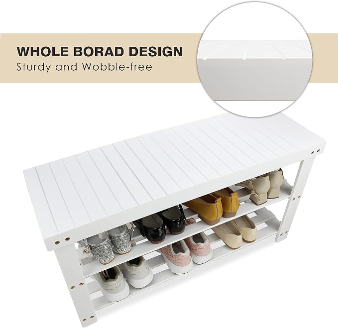 SMIBUY Bamboo Shoe Rack Bench, 3-Tier Shoe Organizer Storage Shelf - Image 8