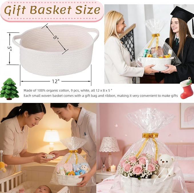 9Pcs Small Woven Basket with Gift Bags and Ribbons, - Image 4