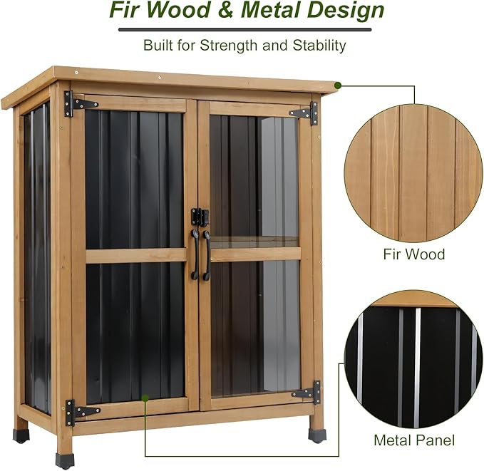 Outdoor Storage Cabinet, Wood & Metal Small Storage Shed - Image 4