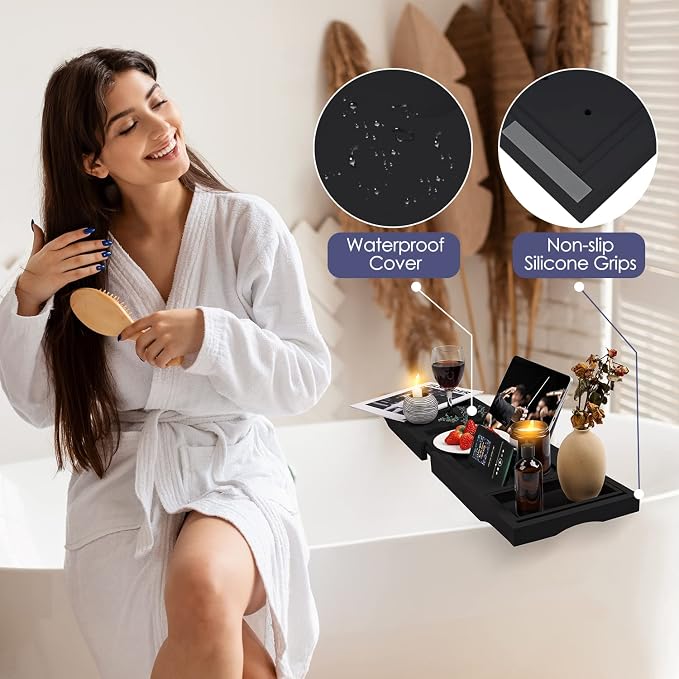 Foldable Bathtub Caddy Tray, Bamboo Bath Tub Tray Table - Image 5