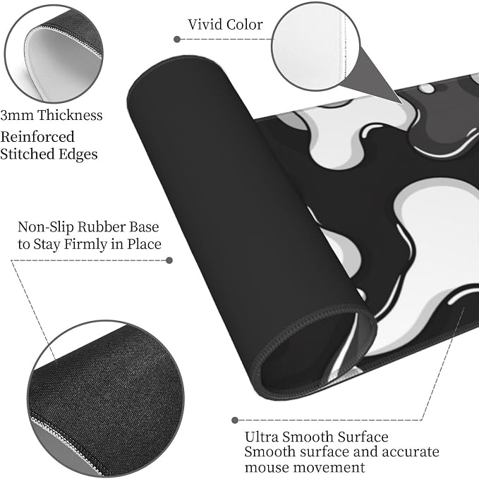 Black and White Gaming Mouse Pad, Large Mouse Pad - Image 4