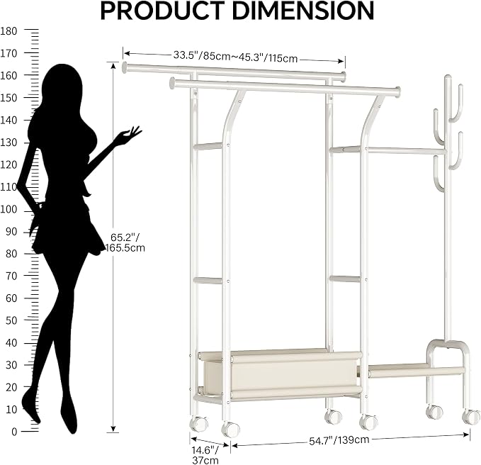 Homeiju Heavy Duty Clothes Rack Load 500LBS, Three Rods Clothing Racks - Image 2