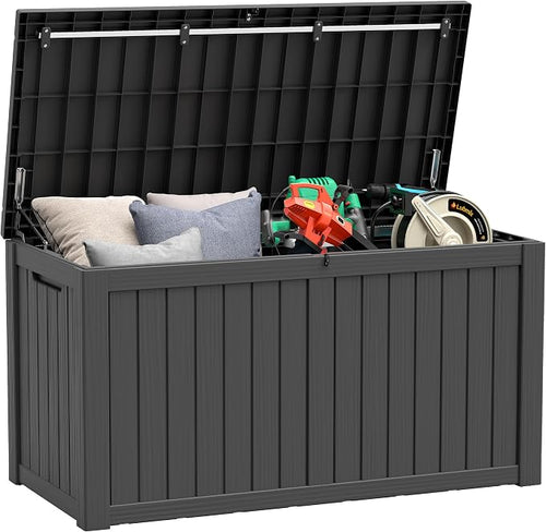 150 Gallon Resin Deck Box, Large Indoor and Outdoor Storage Box, Weatherproof by LHBGO