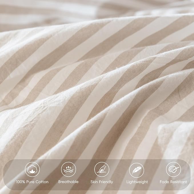 MooMee Bedding Pillowcases Striped Pack of 2 100% Washed Cotton Linen Like - Image 4