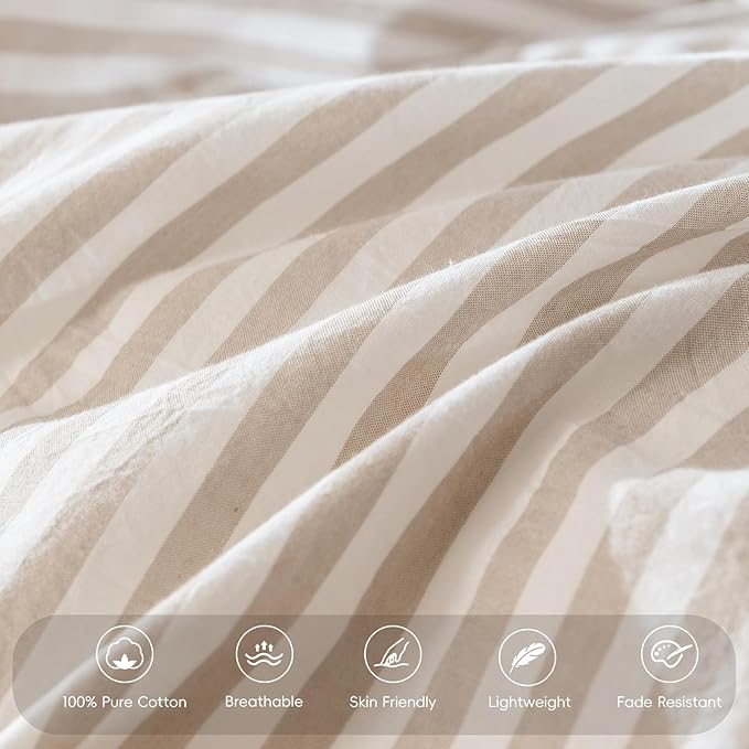 MooMee Bedding Pillowcases Striped Pack of 2 100% Washed Cotton Linen Like - Image 4