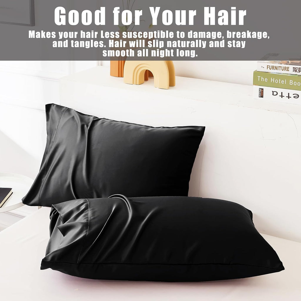 Black Pillow Cases Standard Size 2 Pack, Bamboo Rayon Cooling