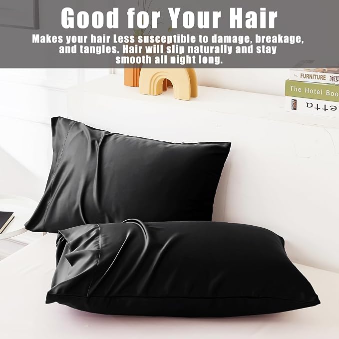 TELUS Black Pillow Cases King Size 2 Pack, Bamboo Rayon Cooling Pillowcases - Image 7