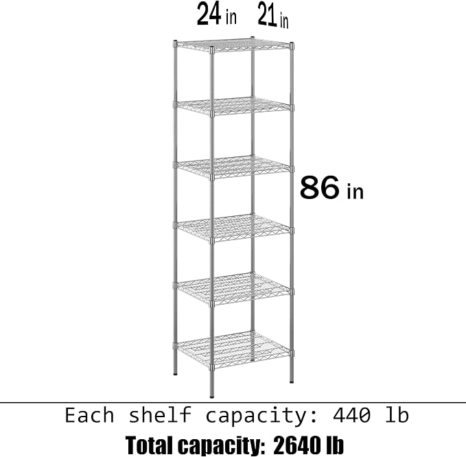 21" Deep x 24" Wide x 86" Height Wire Shelving Kit | 6-Tier | NSF Commercial - Image 3