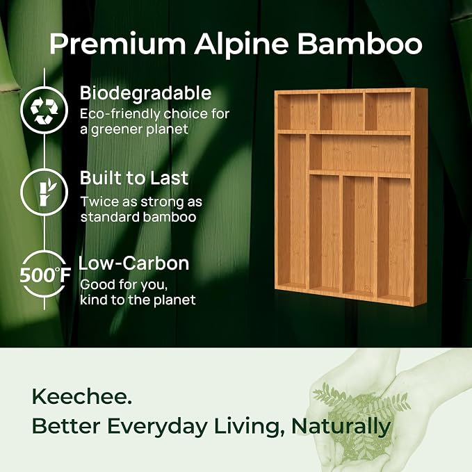 Carbonized Bamboo Kitchen Drawer Organizer, 8 Slots Silverware Organizer - Image 5