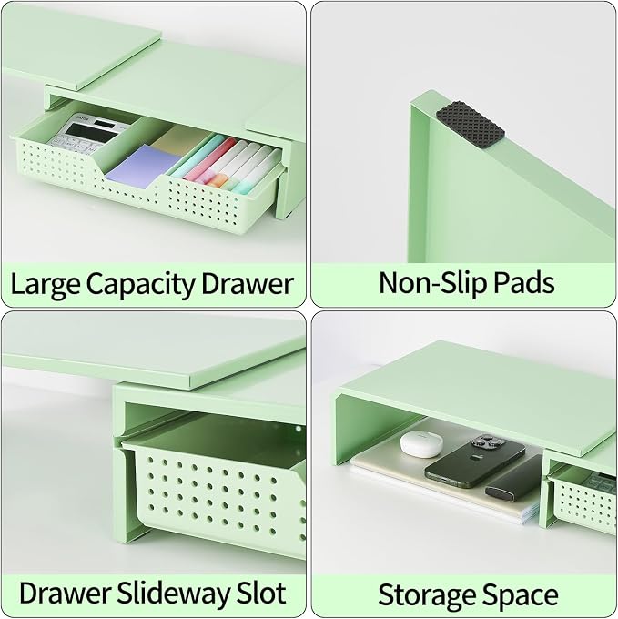 Dual Monitor Stand Riser with Drawer, Desk Organizer and Accessories, Metal - Image 6