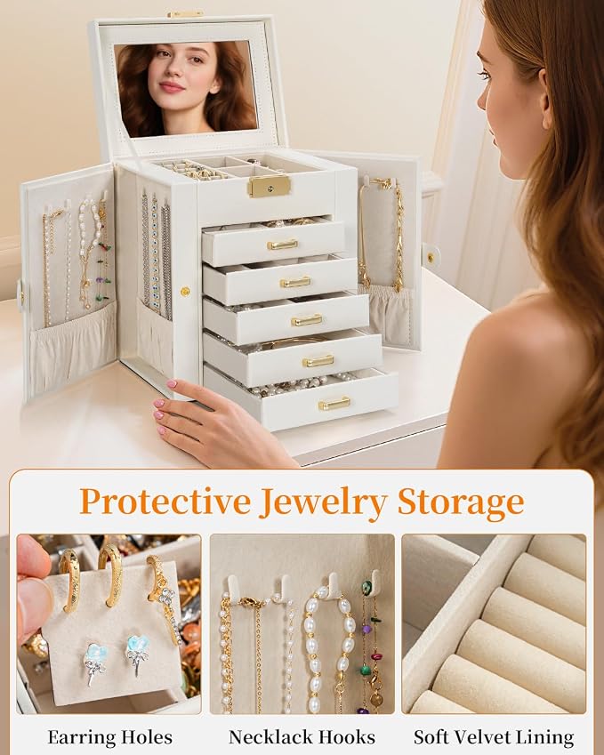TORIBIO Large Jewelry Box for Women, Leather Jewelry Organizer - Image 5