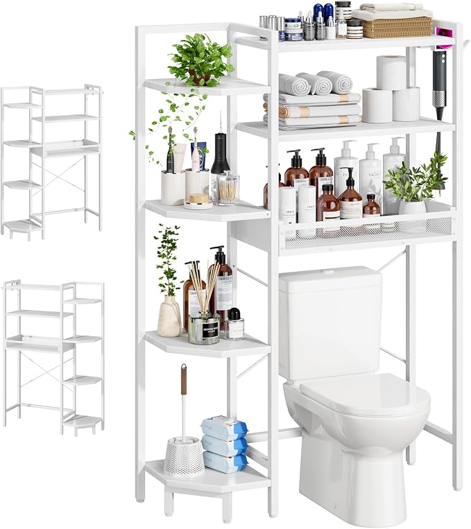 K1 Heavy Duty 7-Tier Over The Toilet Storage（With Basket and Paper by Roxibelt